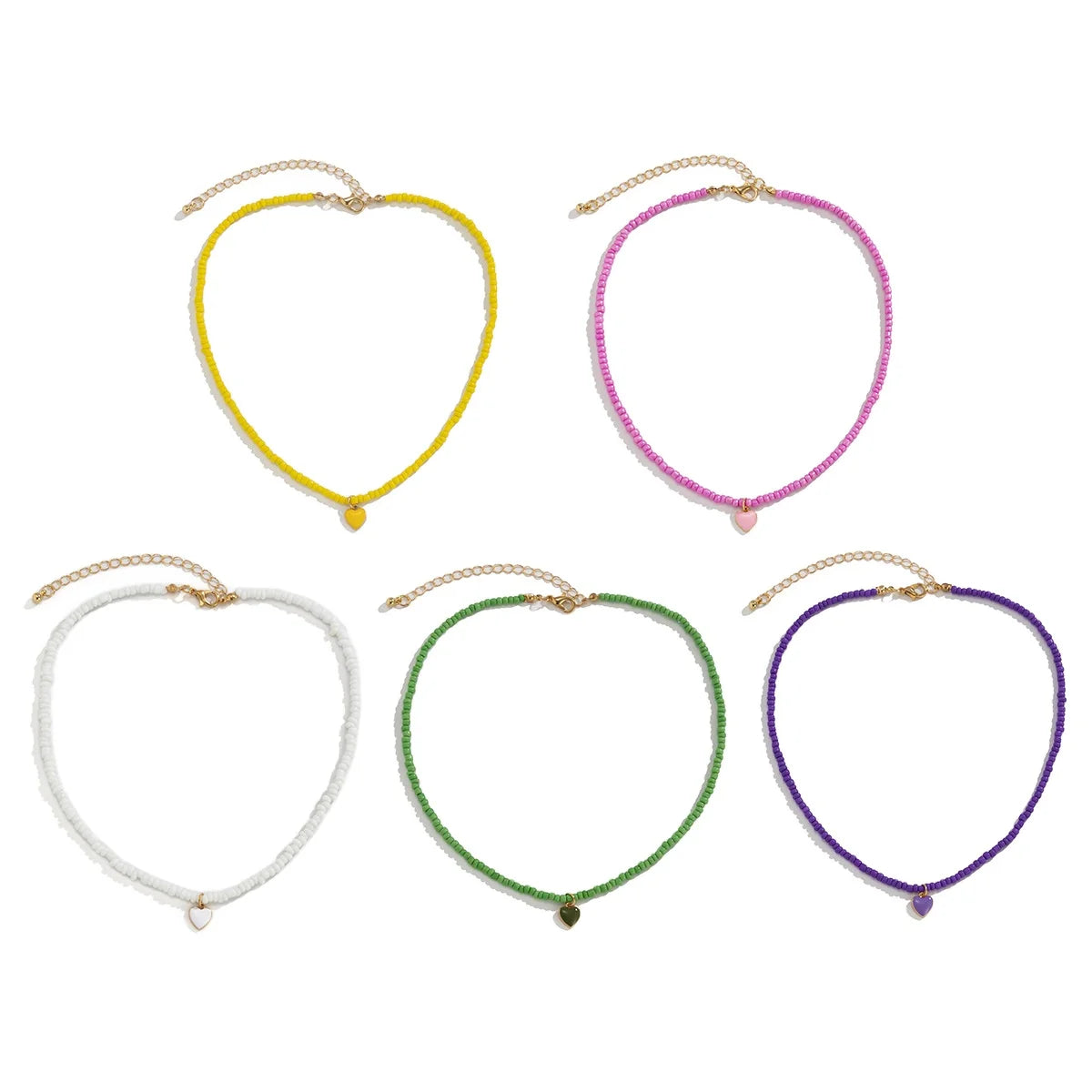 Hot Sale Multicolor Plastic Rice Beads Necklace Chunky Enamel Love Heart Pendants for Necklace