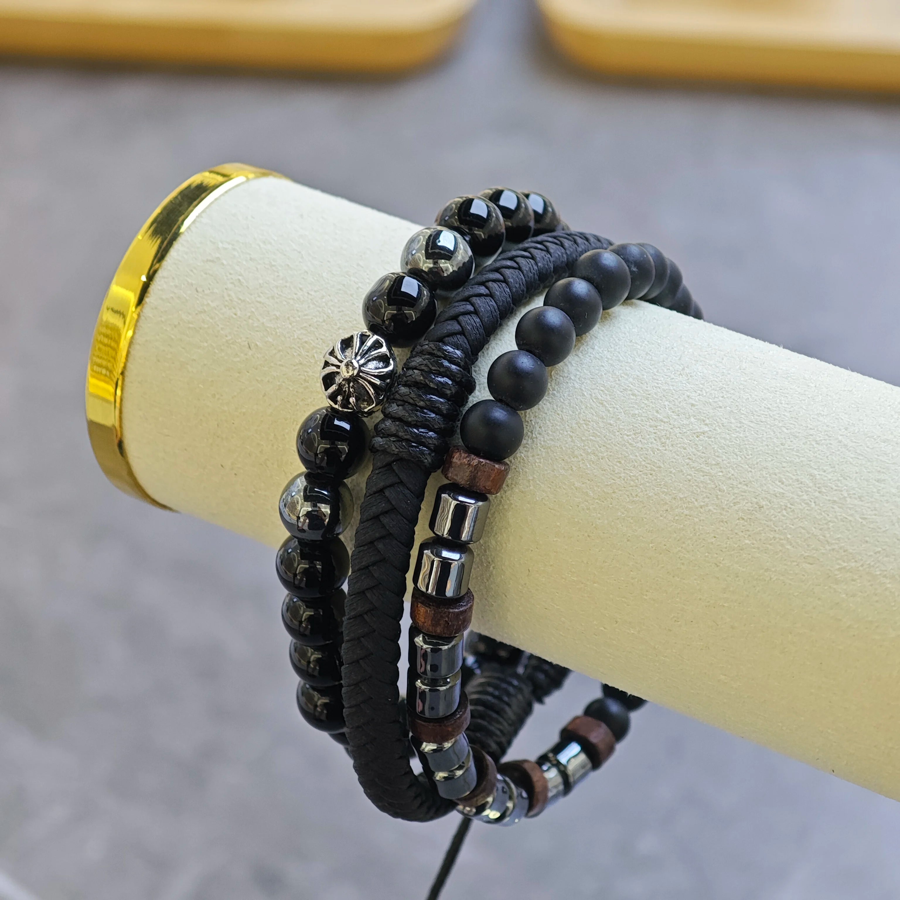 Ilona Men's Adjustable Bracelet 3pcs/set of New Natural Stone Beads Hematite Beads for Anniversaries