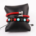 New Design Red Blue Turquoise Beads Adjustable Bracelet Custom Loge Stainless Steel Leather Bangle Bracelet Men Women