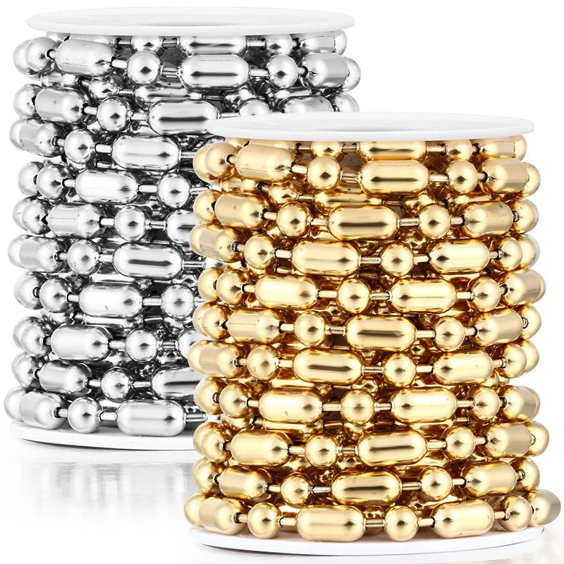 New Style DIY Electrolysis Cuban Triple Chain Shiny Oval Stainless Steel Beads Necklace Roll Bracelet Accessory
