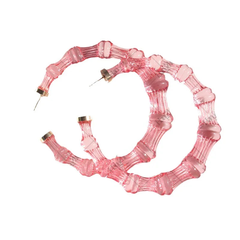 Popular New Colorful Transparent Resin Round Earrings Geometric Bamboo Acrylic Circle Big Hoop Earrings for Women Jewelry
