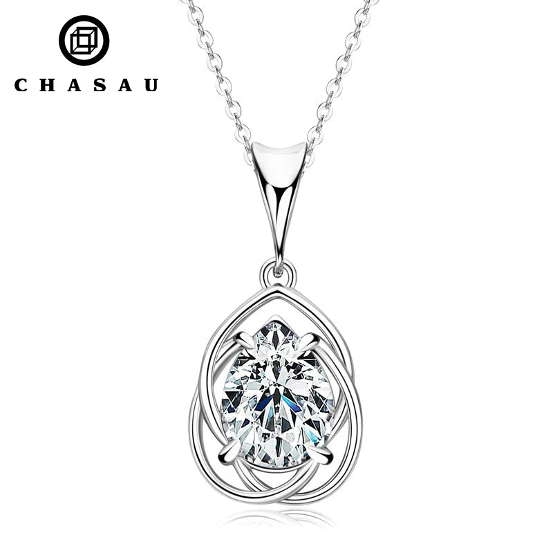 2.0ct D-Color VVS1 Geometric S925 Sterling Silver Pendant Necklace Fashionable Teardrop Design for Moissanite Necklace