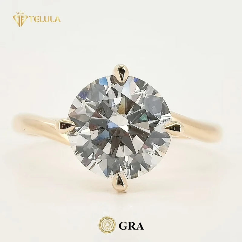 Custom 2CT Round Cut Engagement Ring S925 18K Gold Plated Moissanite Rings VVS D Color Moissanite Ring