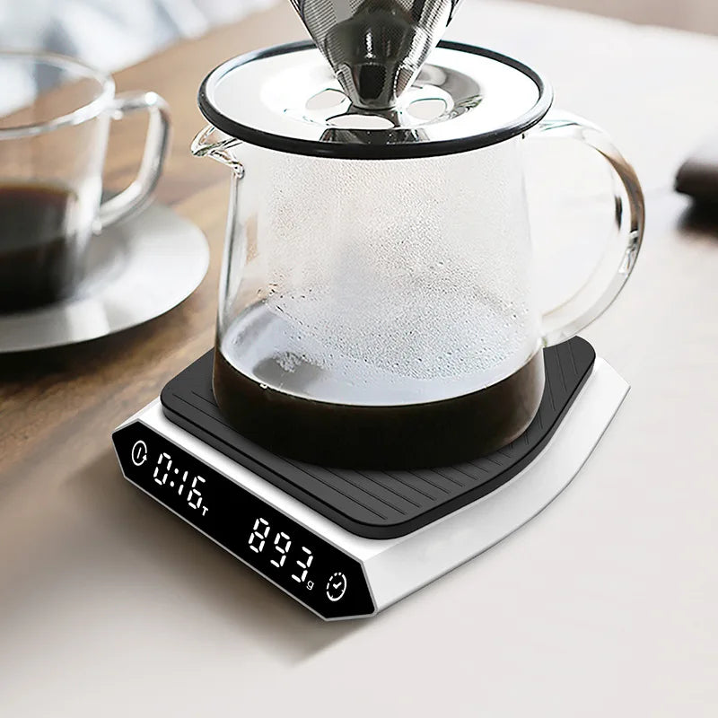 New Calorie for 2kg 0.1g Drip Coffee Scale Touch Smart Charging Kitchen Food Scale Timer Tray Digital