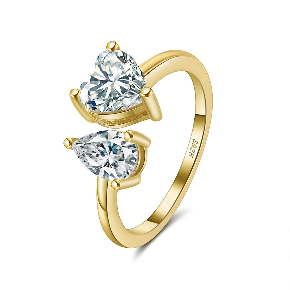 Fine Jewelry Rings Water Drop Pear Heart Shaped Cz Women 925 Sterling Silver Gold Plated Ring