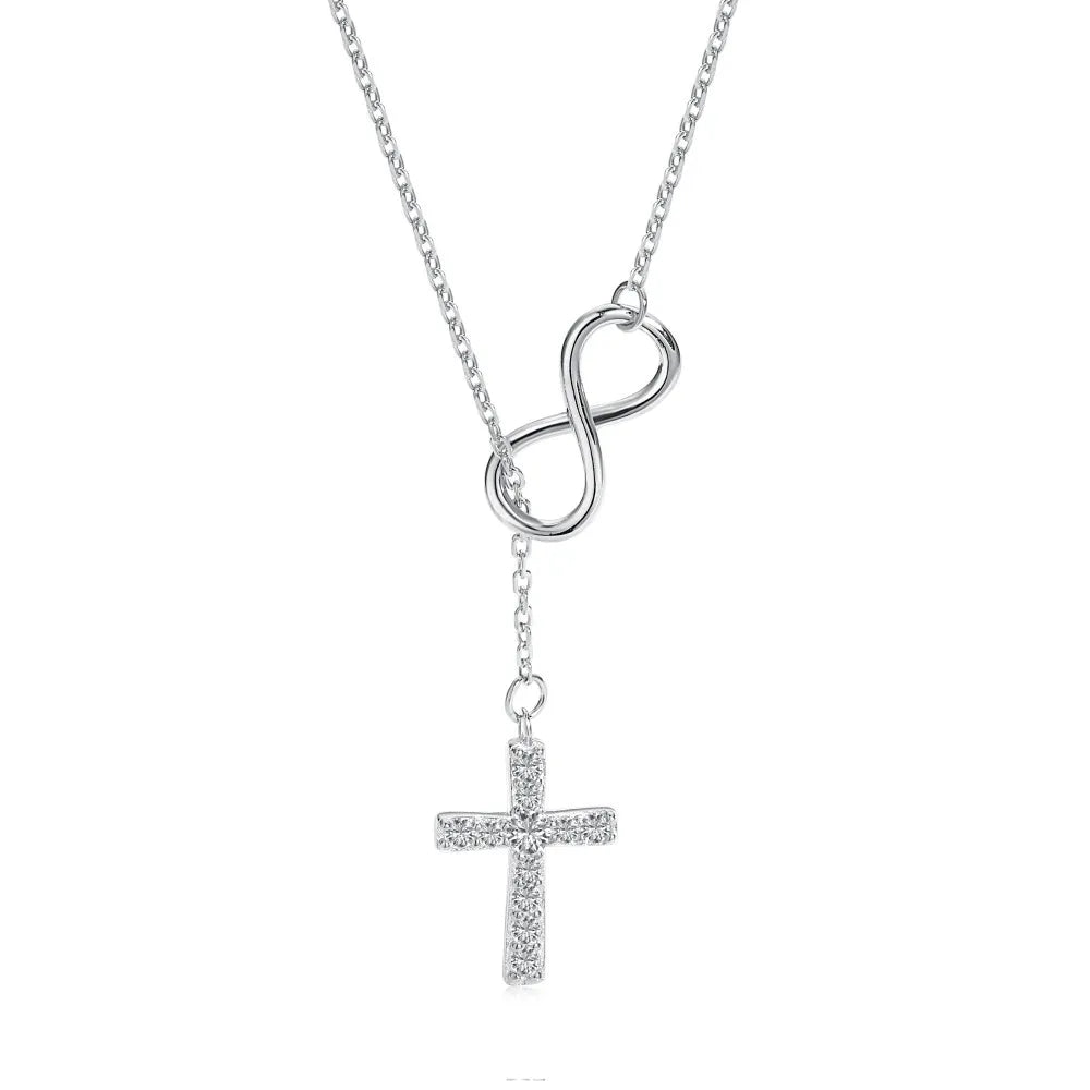 Gold-Plated Zircon Cross Simple S925 Sterling Silver Personalized Wedding & Anniversary Woman Necklace