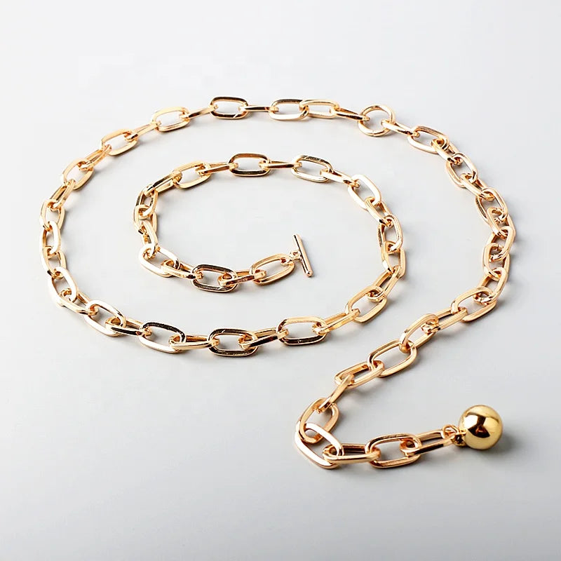 European and American Fashion Trend Metal Oval Ring Buckle Ladies Decorative Waist Chain Belt