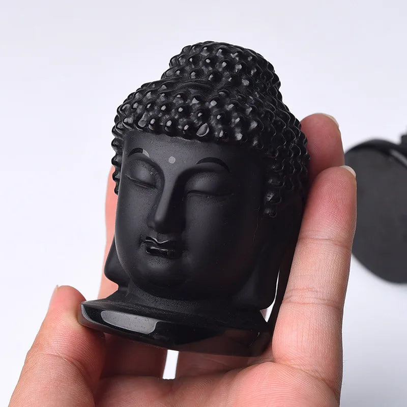 DIY Natural Crystal Buddha Crystal Black Obsidian Buddha Head for Decoration