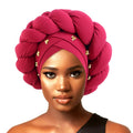 African Ladies Hijab Colorful Solid Color Twist Braid Women Headwrap Africa Gele Cap With Bead