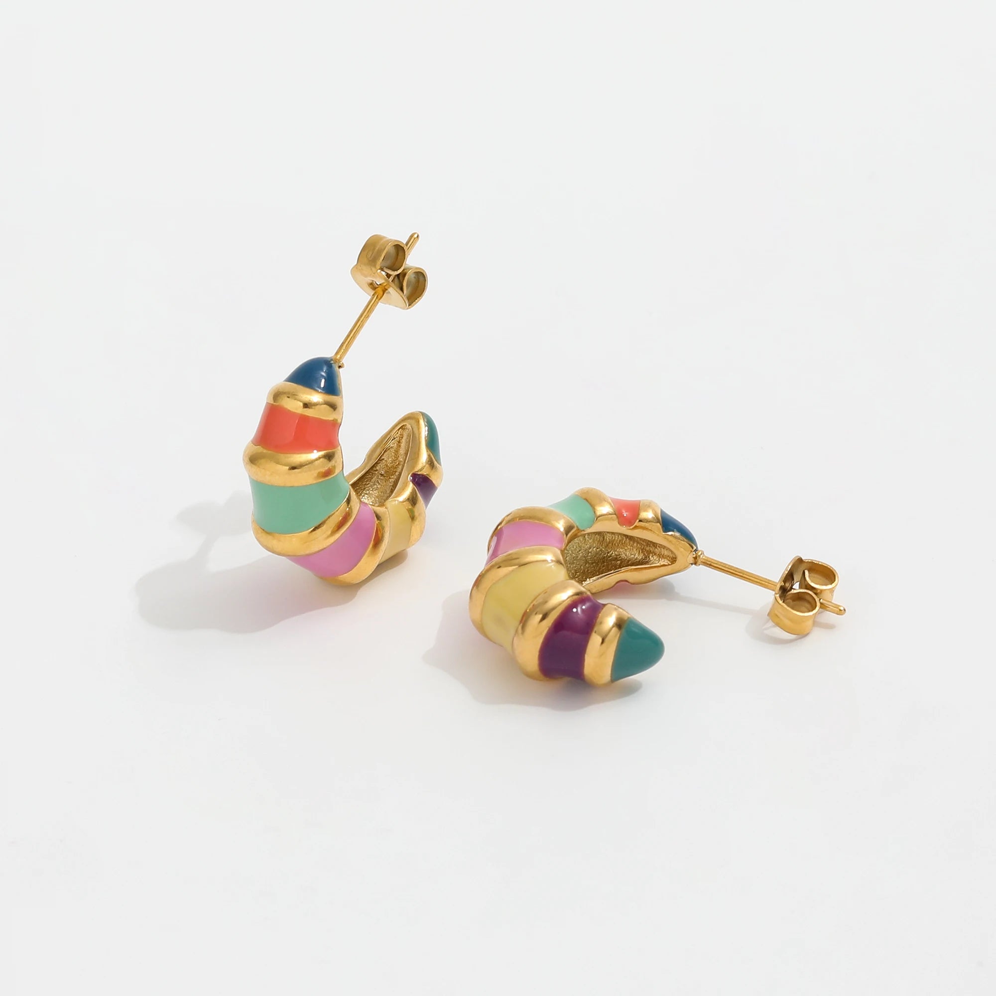 JLE0272 18K PVD Tarnish Free New Spring & Summer Colorful Enamel Croissant Stainless Steel Hoop Earring