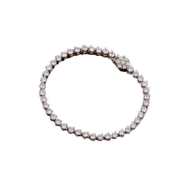 925 Sterling Silver Heart Flower Bracelet Cubic Zirconia CZ Rhodium Plated Charm for Wedding Bridal Prom Tennis Parties Gift