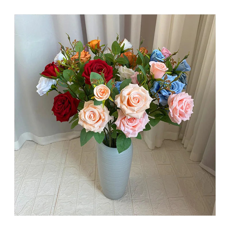China Manufacture Quality China 3-head Paris Rose Artificial Flower Customized