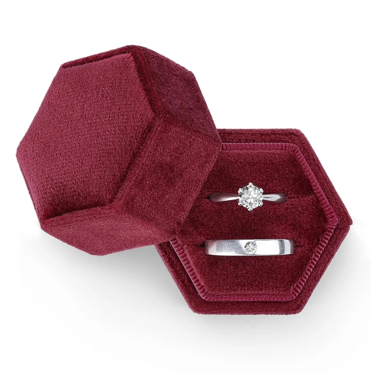 Velvet Ring Box Wedding Hexagonal Jewelry Box Six Ring Box