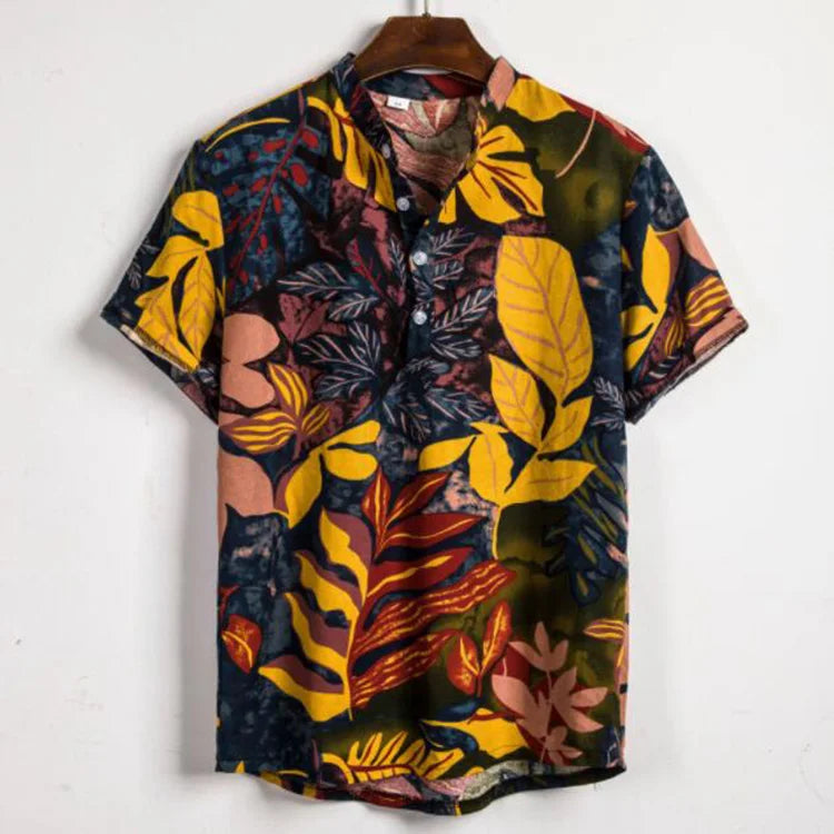 Vintage Style Men Shirts Casual Cotton Print Short Sleeve Blouse Top Streetwear Loose Male Beachwear Holiday Hawaiian Shirts