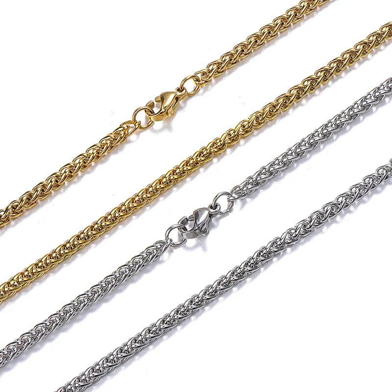 Fashion 5MM Keel Wheat Chain Punk Stainless Steel Flower Basket Necklace for Women Hiphops Men Link Chain Jewelry