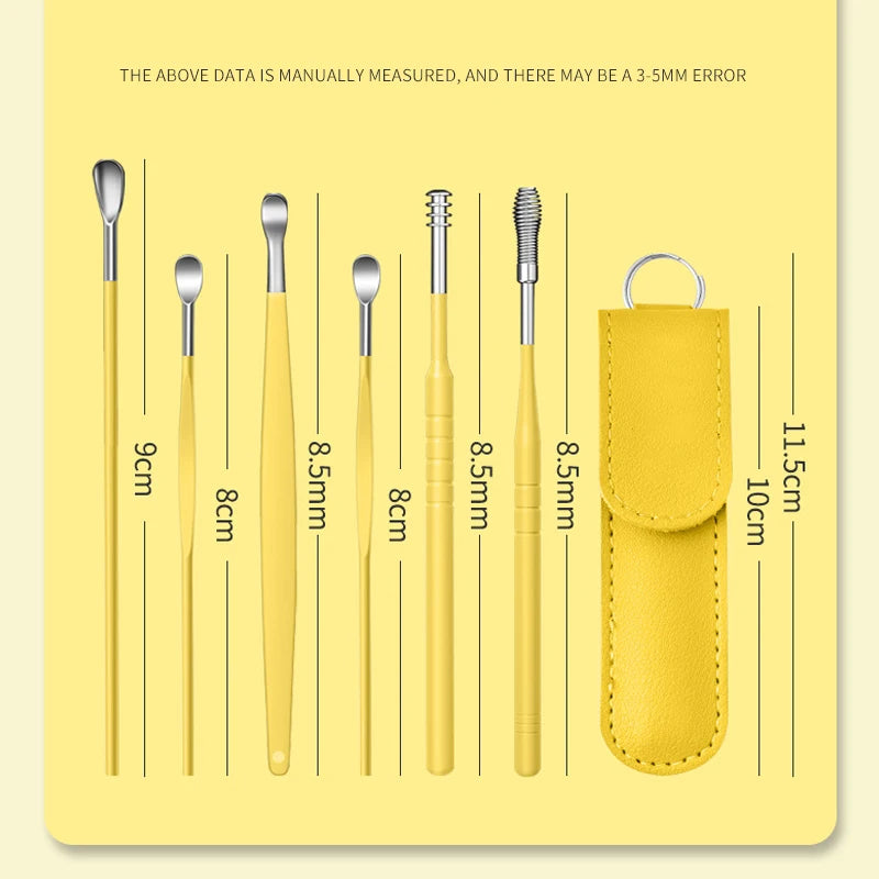 Factory Supplies 6PCS Portable Ear Cleaner Earwax Removal Tool Stainless Steel Ear Spoon Set with Storage Box 30g