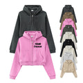 Autumn European and American Retro Solid Color Hoodie Zipper Jacket Custom Printed Loose Short Hot Girl Hoodie