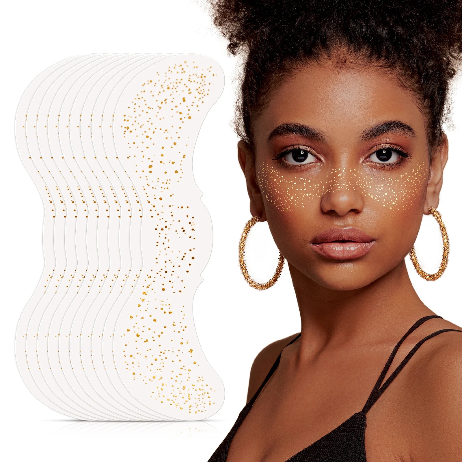 IKZEE Private Label 10 Pack Gold Face Glitter Tattoo Sparkle Speckles Patches Temporary Freckles Makeup Patches for Face