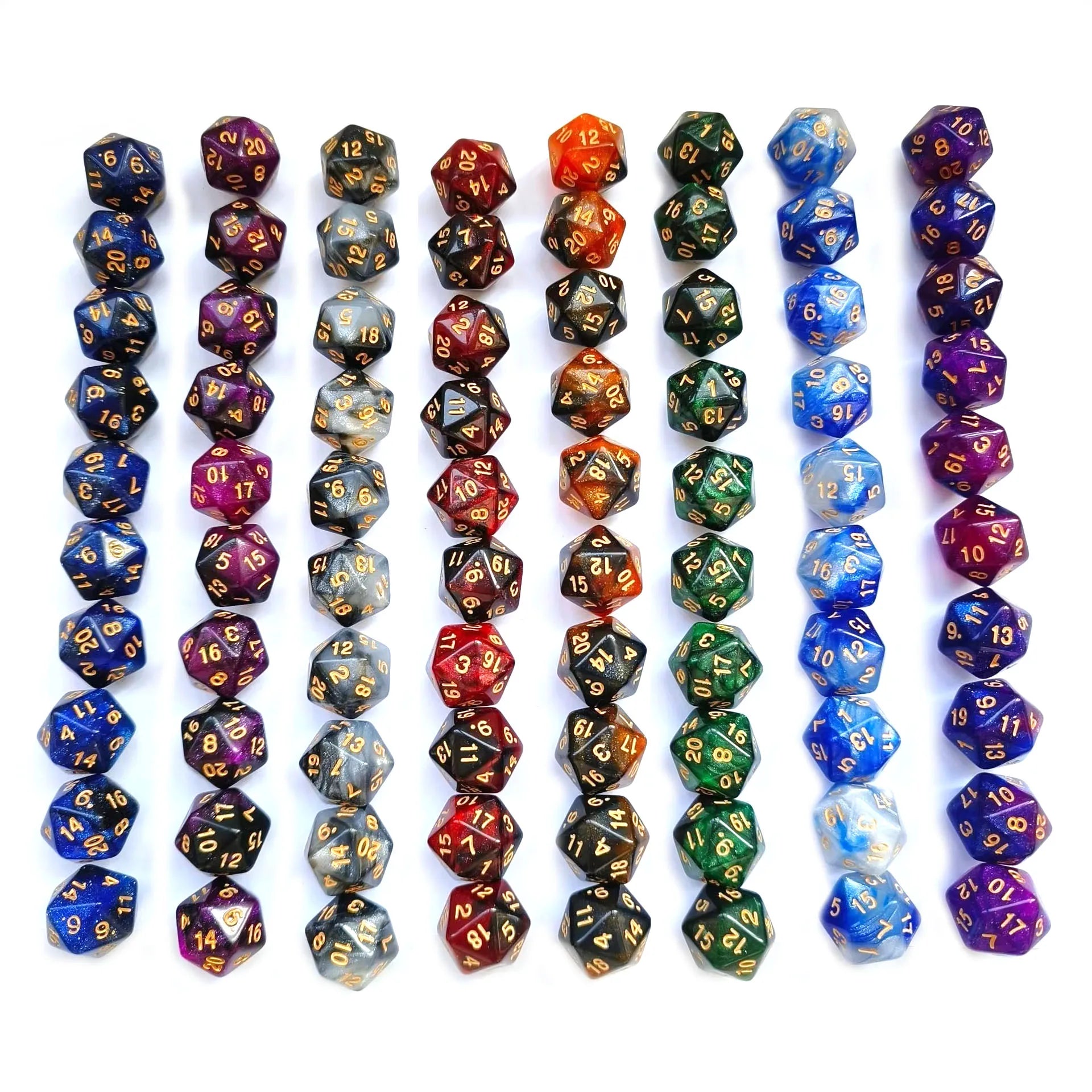 10 Piece 20mm Two Color Starry Sky Number Pearl Pattern Digital Custom Acrylic Bulk Polyhedral D20 Dice