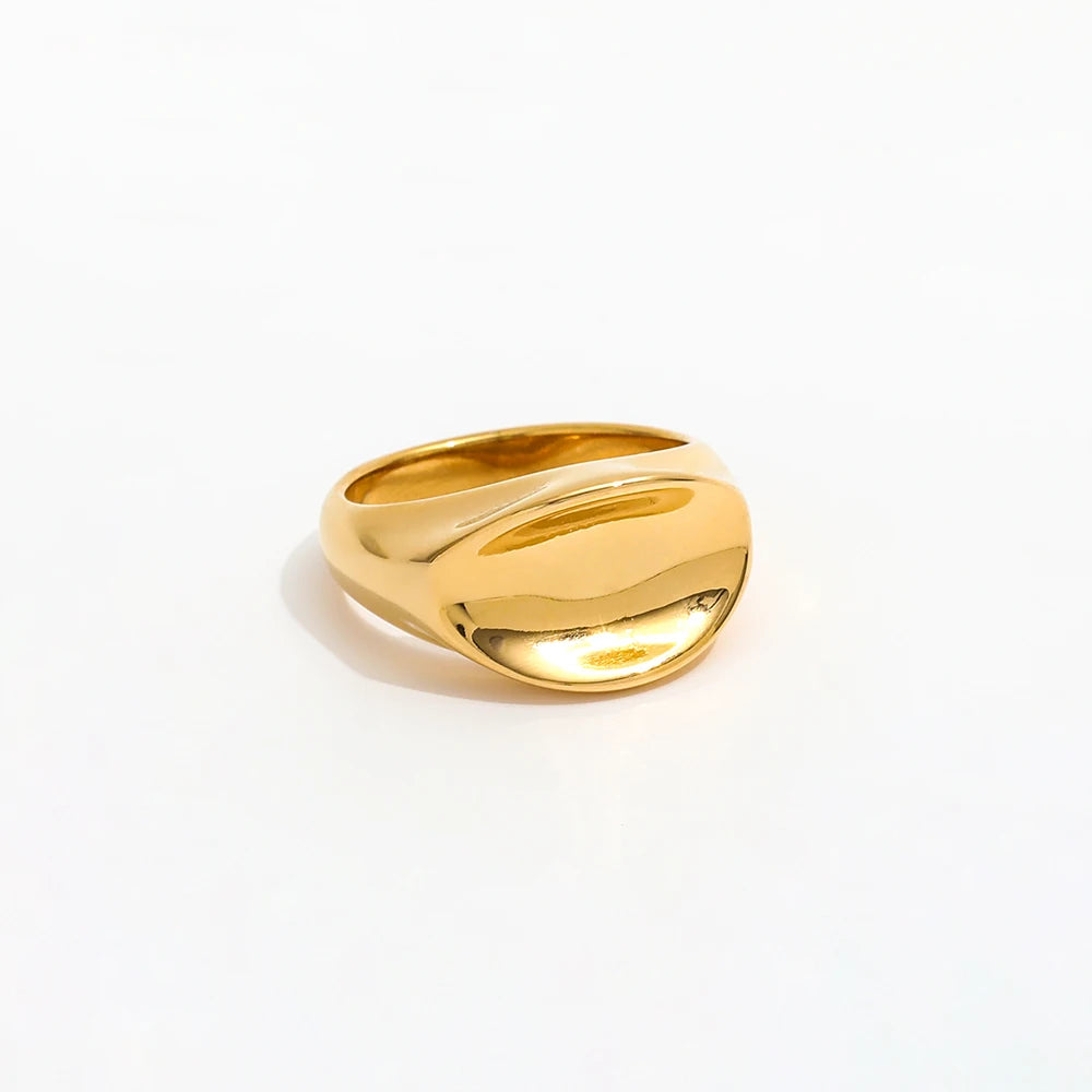 Joolim Jewelry Wholesale 18K Gold Plated Concave Camber Stainless Steel Ring Trendy Fashion Jewelry for Women