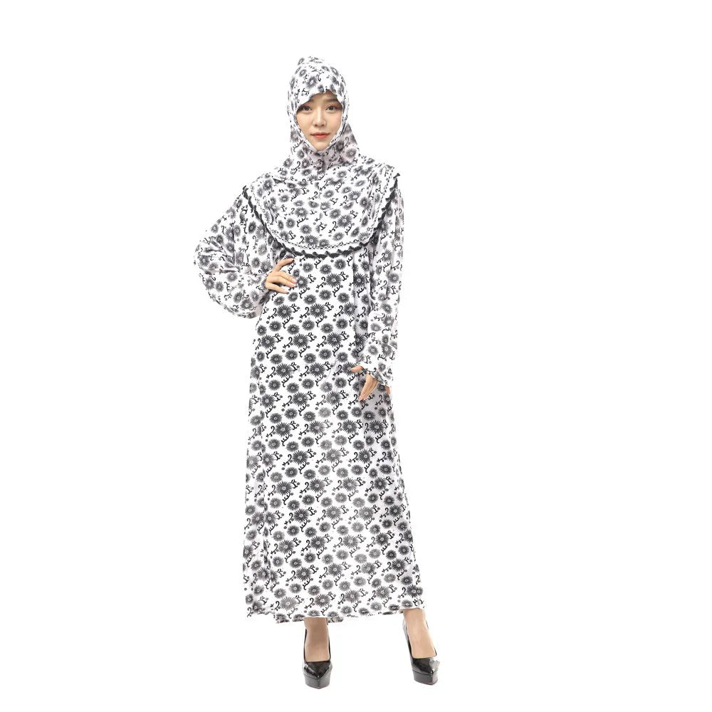 OEM Black Muslim Abaya Women's Dress with Elastic Headscarf and Robe Polyester Material Dropshipping/Wholesale Available