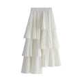 Fashion Elegant Asymmetric High Waist Ladies A-Line Pleated Long Ruffle Womens Skirt