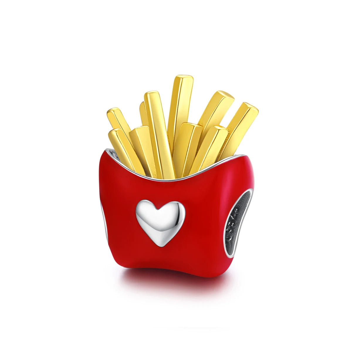 Delicious Fries Charm 925 Sterling Silver Bead Red Enamel Fit Original Bracelet Necklace DIY Jewelry Accessories SCC1606