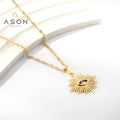 Ason Hollow Diamond Eye Necklace Gold Plated Stainless Steel Pendant Necklace for Women Designer Jewelry Statement Necklaces