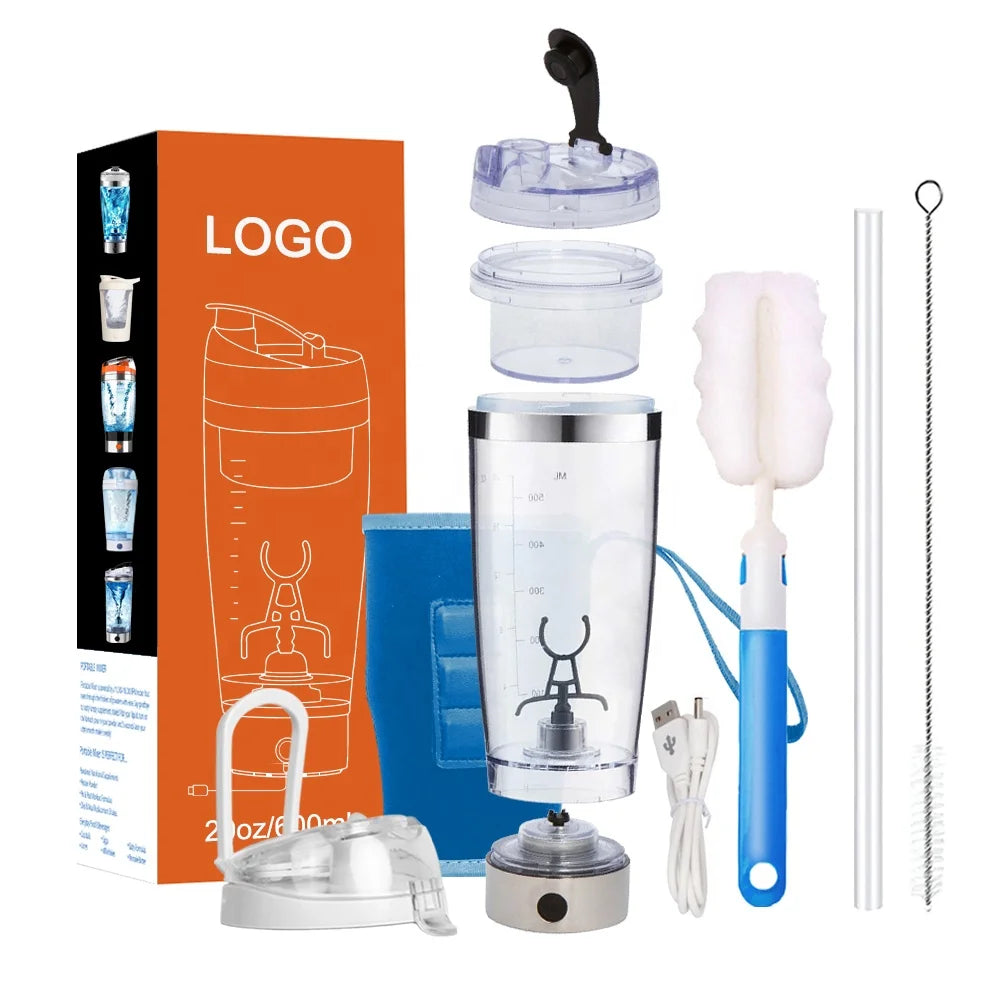 FACTORY PRICE 600ml Leak Proof Transparent Battery Gym Blender Protein Mixer Plastic Removable Electric Mugs Shaker Cup with Lid