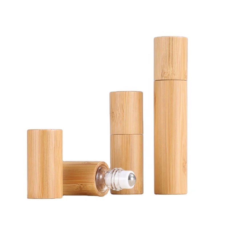 3ml 5ml 10ml  Bamboo Wood Roll on Ball Bottle With Lid Essential Oil Sub-bottling Perfumes Roller Bottle