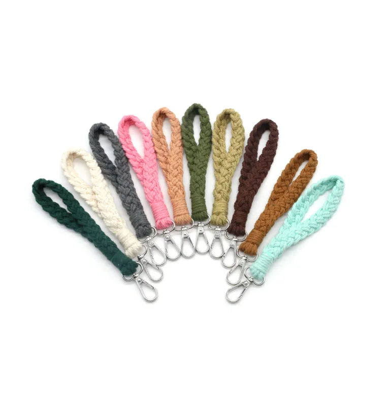 Fashion Hand Cotton Woven Wrist Strap Keychain Keyring Lanyard Pastoral Cotton Rope Bracelet Key Ring