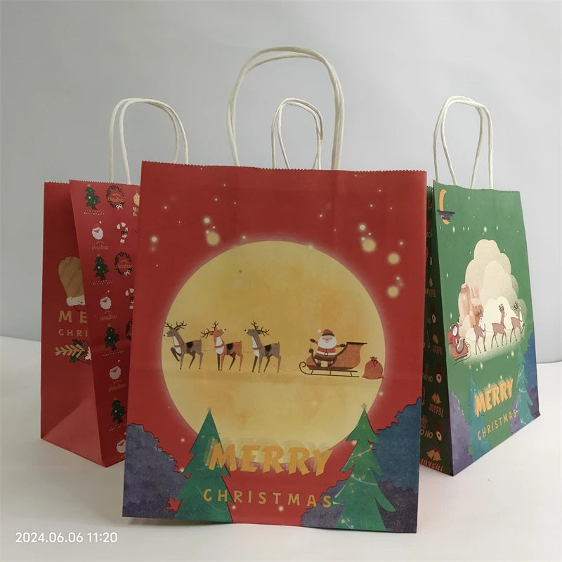 New Christmas Paper Red Bag With Ribbon Candy Gift Bags Wrapping Chocolate Desserts Snack Spring Festival Suppily