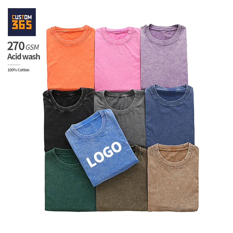 Drop Shoulder Heavyweight Clothing Men's Vintage T Shirt Oversize Acid Wash 270 Gsm 100% Cotton Custom Washed Plus Size Blank