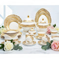 98pcs Embossed Real Gold Luxury Porcelain Bone China Royal Wedding Style Dinnerware Dishwasher Safe Dish Plate Dinner Set for 12