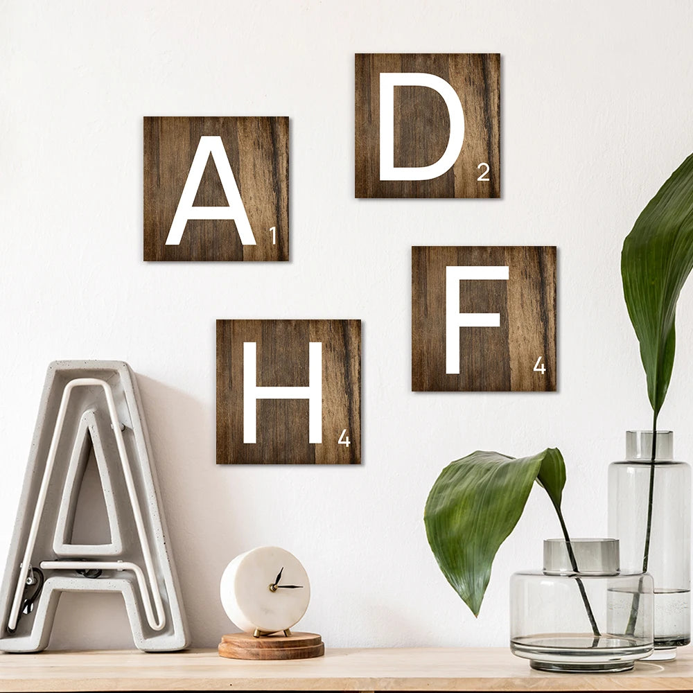 Splicing Square Letter Wooden Sign DIY Combination Wooden Alphabet Home Living Room Wall Decor
