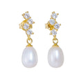 Fashion Jewelry 925 Sterling Silver Earrings Natural Freshwater Pearl Small Diamond Zircon Gold Plated Stud Earrings for Women