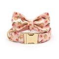 2025 New Product Modern Luxury Dog Collar with Golden Metal Buckle Pink Peach Pattern Nylon Leash Set & Customized Logo