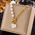New Stainless Steel 18k Gold Plated Asymmetrical Splicing OT Buckle Shell Heart Pearl Necklace Bracelet Set Jewelry for Women