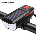 RIDERACE Solar Headlight 2000mAh USB Rechargeable Horn Cycling Frontlight Strong Light Waterproof Mountain Bike Front Light