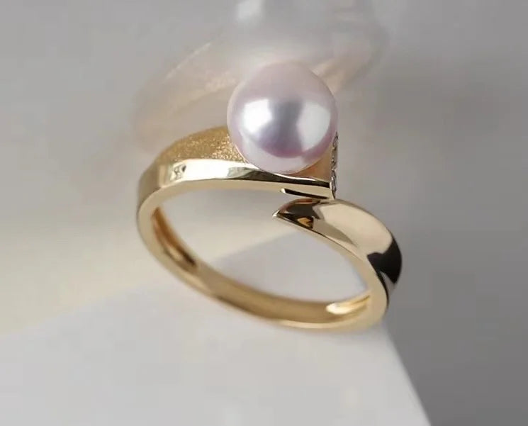 R892 7-8mm Natural Freshwater Pearl Ring Accessory 925 Sterling Silver Adjustable Size Engagement Jewelry Ring for Women