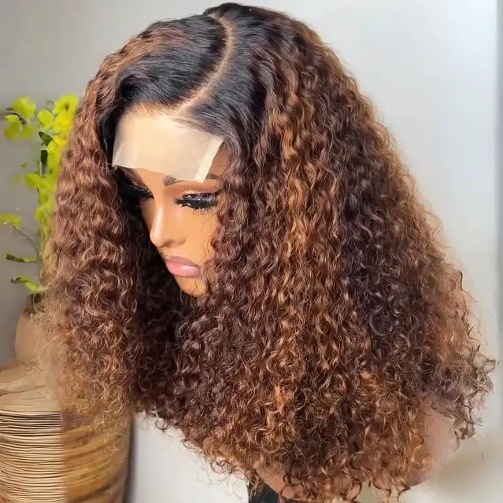 Highlight Color Bob Wig Brazilian Human Hair Wig Bouncy Curly Short Bob Wigs Cuticle Aligned 200% Vendor 13X4 Lace Frontal