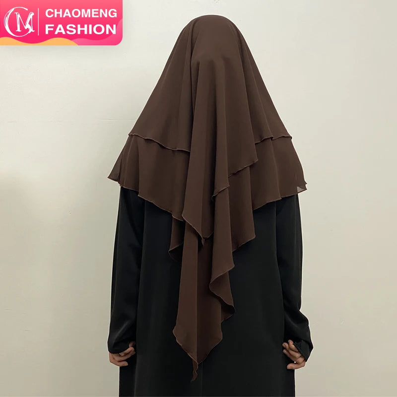 2305# New Front Back 2 Layer Chiffon Khimar Solid Color Women Hijab Muslim Modest Fashion Long Hijabs Wholesale Scarves 19 Color