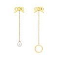 Wholesale Asymmetrical Vintage Fringed Bow Tassel Earrings Gold Plated Stainless Steel Pearl Earrings for Women Trendy Style