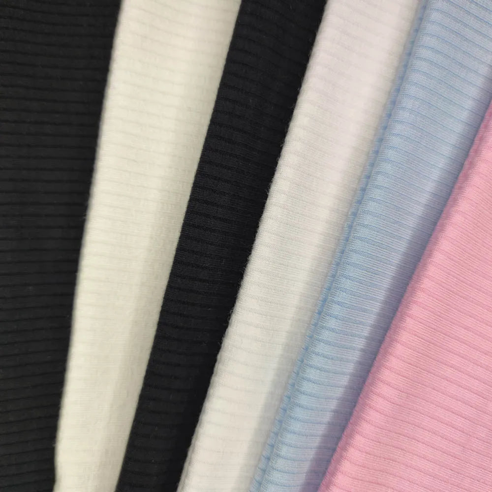 Stock 320gsm Dyed Warp Knit Rib Fabric 85% Rayon 15% Spandex Elastic Soft Stretch Girls' Boys' Garments High Grade Heavyweight