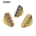 WT-R443 Wholesale Fashion Gold Bezel Natural Druzy Agate Ring Wide Band Women Party Stone Ring for Birthday Girl Friend