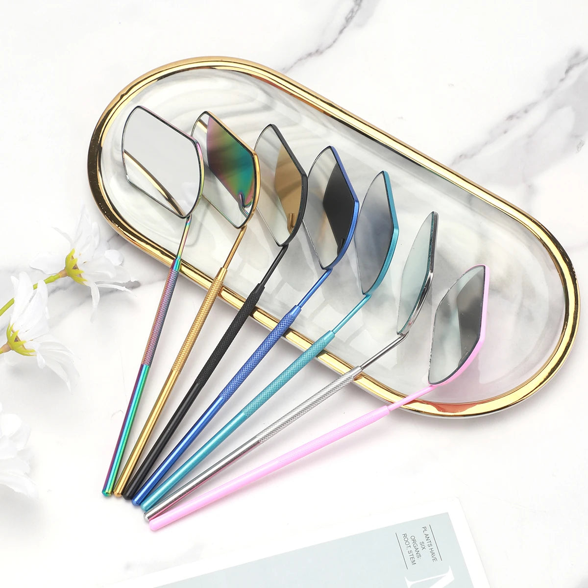 Multi Colors Stainless Steel Multifunction Checking Oval Lash Mirror Eyelashes Extension Beauty Makeup Portable Mirror Tool