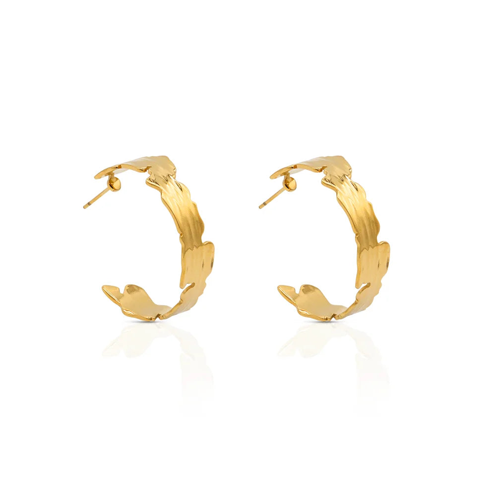 Chris April Fashion Jewelry 316L Stainless Steel Pvd Gold Plated Non-tarnish Foil Bumpy Texture Hoop Earrings