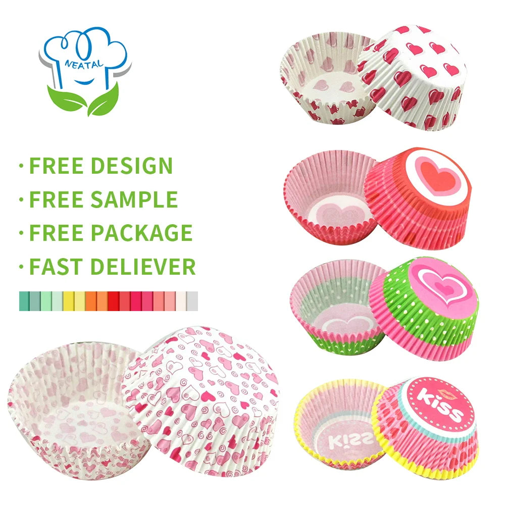 Custom Valentine's Day Printed Paper Baking High Temperature Muffin Liners Grease Proofing Paper Cup Cake Wraps