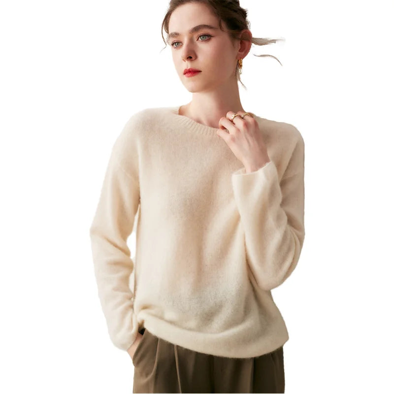 Women's Casual Crew Neck Pullover Sweater Wholesale Solid Color Knit Fashion Geometric Pattern