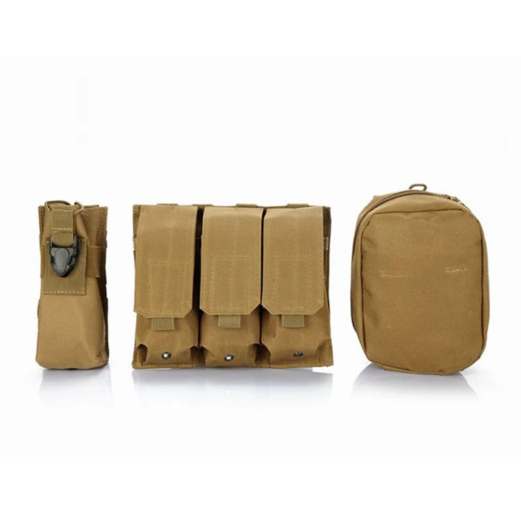 3PCS Tactical Triple Mag Pouch and Flashlight Holder Attachment Set Molle Belt Admin Pouch Waterproof Nylon Security Holsters